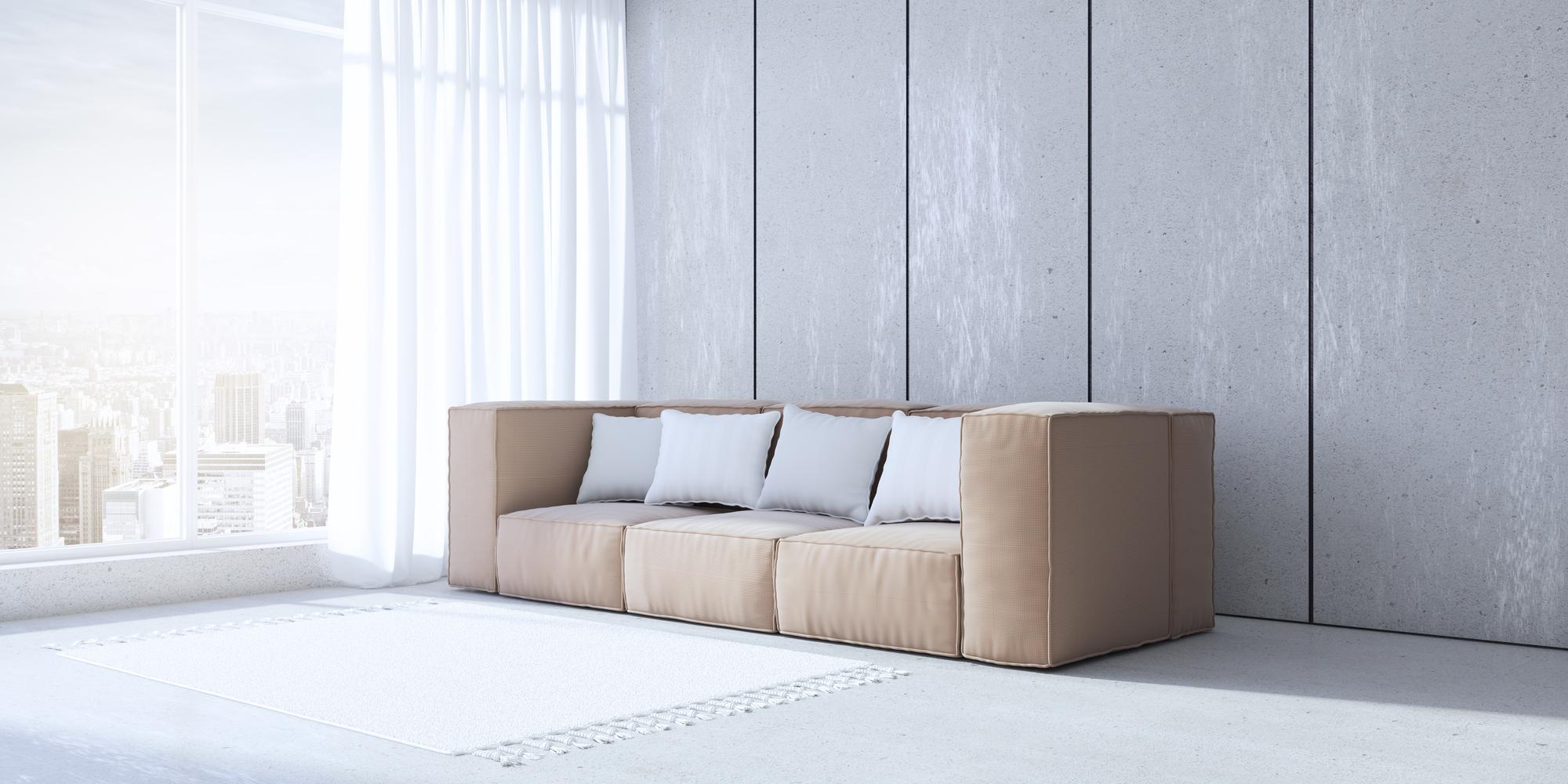 Living modern, lumină naturală, mobilier neutru